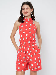 Waylene Red Polka Dot Jumpsuit featuring Elastic Waist and Sleeveless Design