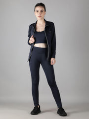 Waylene Women's Navy Blue Track Suit with Crop Top and High-Waisted Leggings
