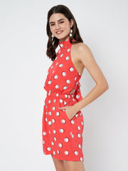 Waylene Red Polka Dot Jumpsuit with Back Bow Tie and Relaxed Fit