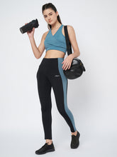 Waylene Women's Black High-Waist Sports Leggings with Blue Side Panel for Yoga and Gym