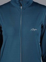 Waylene Teal Blue Sweatshirt Close-up, High Collar and Logo Detail