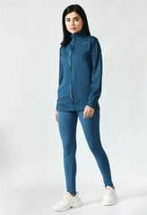 Waylene Teal Track Suit for Women with Slim Fit and High Collar