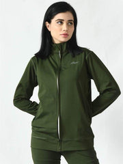 Waylene Olive Green Sweatshirt Full Front View with Zipper