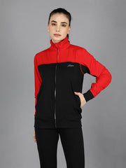 Waylene Red and Black Color Sweatshirt for Women, front view with zip closure.