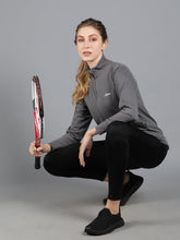 Waylene Women's Grey and Black Colorblock Tracksuit with Zippered Jacket and Tights, perfect for gym and yoga.