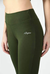 Waylene Olive Green High-Waisted Yoga Leggings with matching sports bra, full outfit side pose.