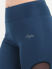 Waylene logo detail on Light Blue High-Waisted Sports Capris with Mesh Panels