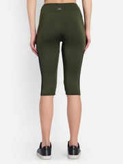 Waylene Women's Olive Green High-Waisted Sports Capris with Mesh Panels, back view