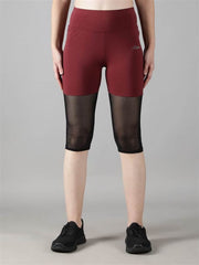 Waylene Women's Wine Color Capri Tights, Close-up Front View