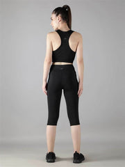 Waylene Black Tracksuit, back view, racerback design and capri length