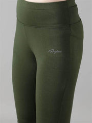 Waylene Olive Green Capri Tights Close-up Showing Logo and High Waistband
