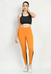 Waylene Mustard High-Waist Tights with Black Mesh Panels for Gym