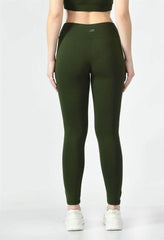 Waylene Olive Green High-Waisted Yoga Leggings, back view showing seamless design.