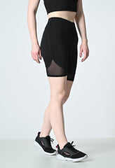Waylene Women's Black Gym Shorts, featuring moisture-wicking fabric and mesh detailing.