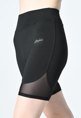 Waylene Black Gym Shorts with mesh panels and high-rise fit, designed for cycling and workouts.
