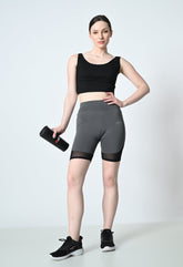 Waylene Grey Women's Gym Shorts with High Waist and Mesh Panels