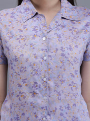 Waylene Light Purple Floral Print Shirt, close-up of floral pattern
