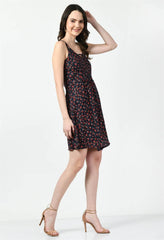 Waylene Dark Blue Floral Booti Print A-Line Dress side view