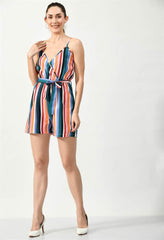 Waylene Striped Multi-Color Cami Jumpsuit with V-neck and Tie Waist