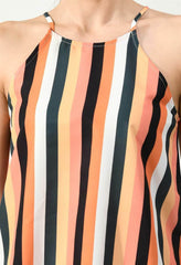 Waylene Striped Multi-Color Cami, close-up of vibrant stripe pattern and neckline.