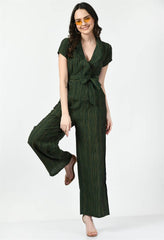 Waylene Green Jumpsuit with Stripes, Short Sleeves, and Relaxed Fit