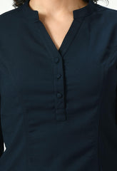 Close-up of Waylene Navy Blue Top with buttoned V-neck