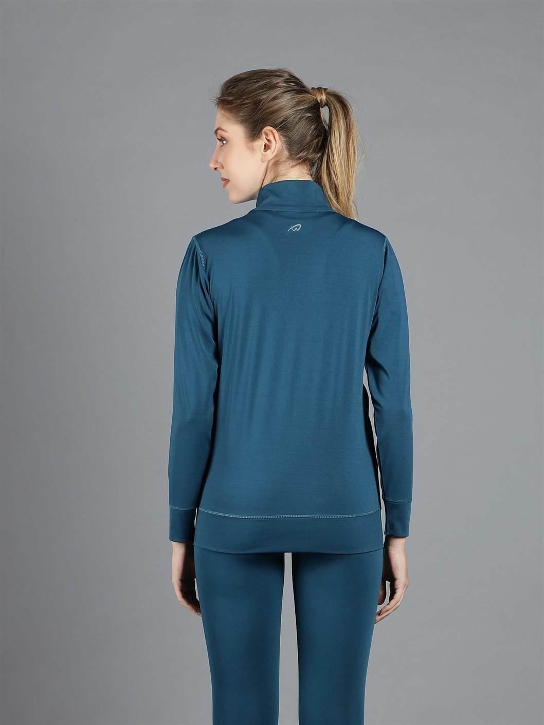 Waylene Teal Blue Sweatshirt with High Collar, Back View