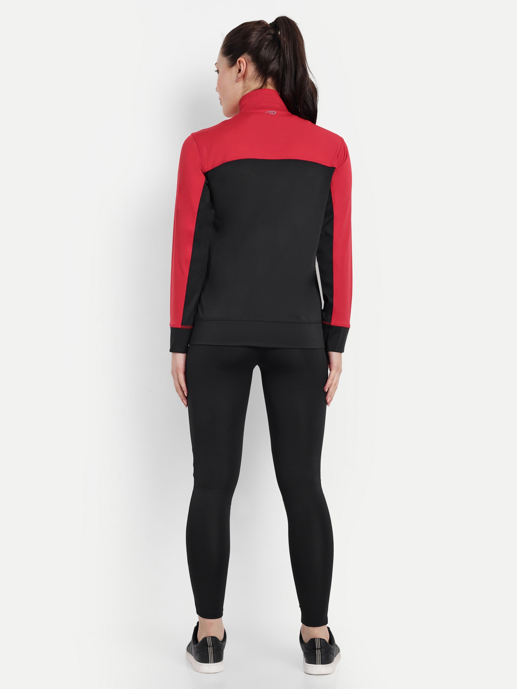 Waylene Women's Red and Black Colorblock Tracksuit, back view showing full design.