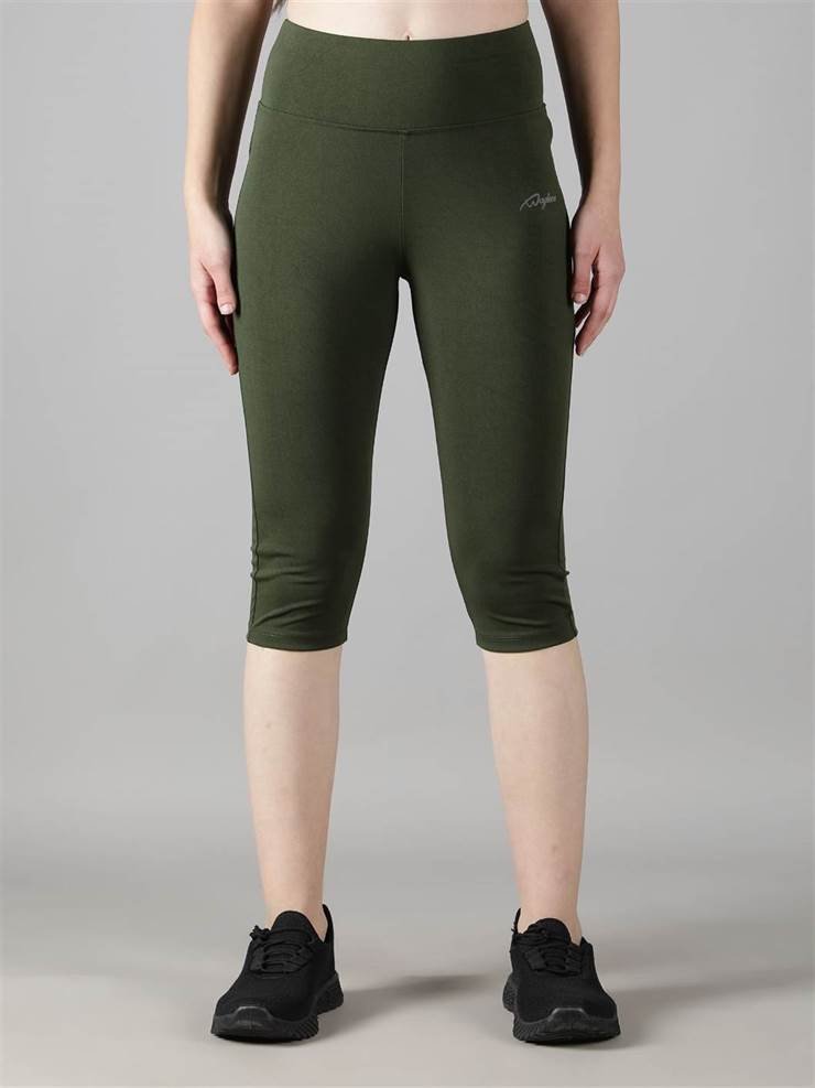 Waylene Olive Green Capri Tights front view showing knee-length and form-fitting design.