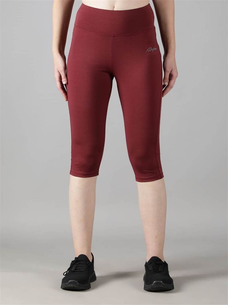 Waylene wine color capri tights, front view close-up