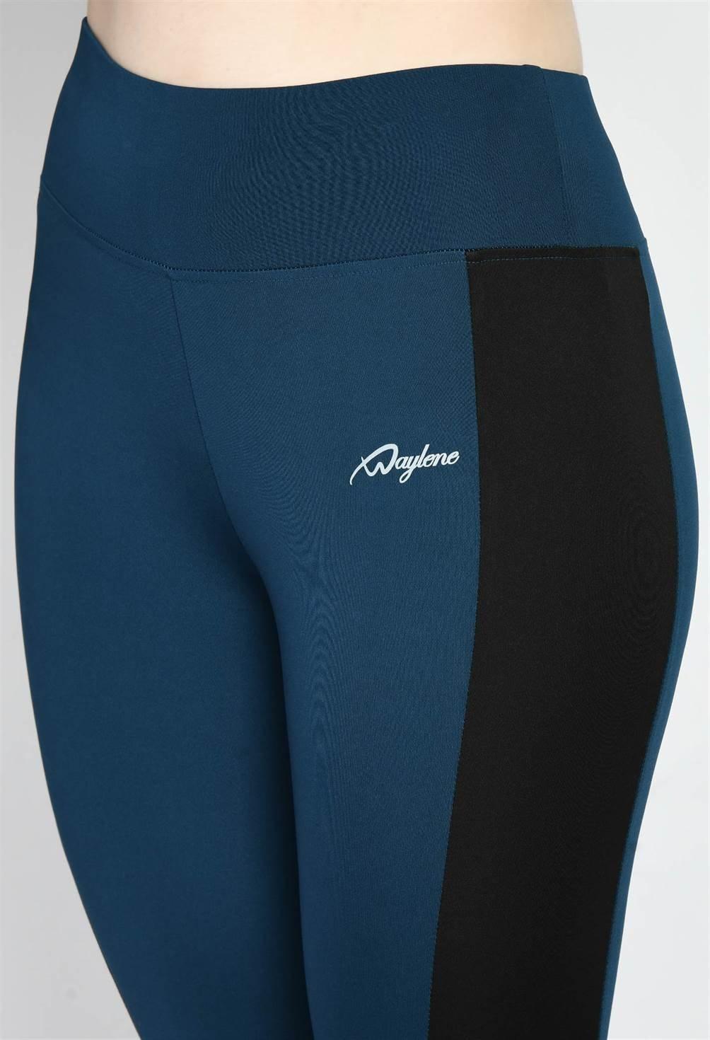 Waylene Teal Blue Tights with Black Side Panels and Waylene Logo