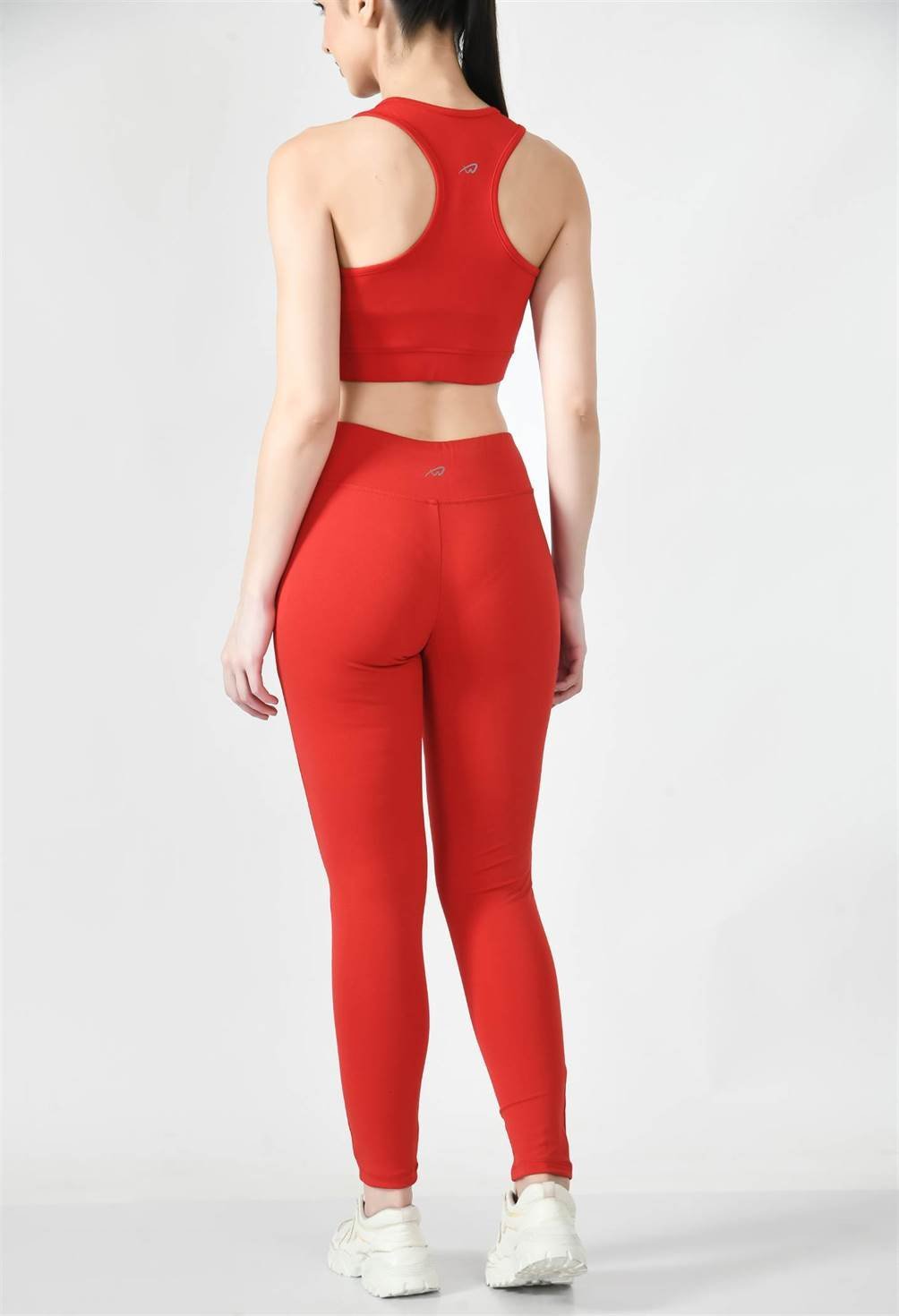 Waylene Women's Red Track Suit rear view displaying racerback design and fitted leggings.
