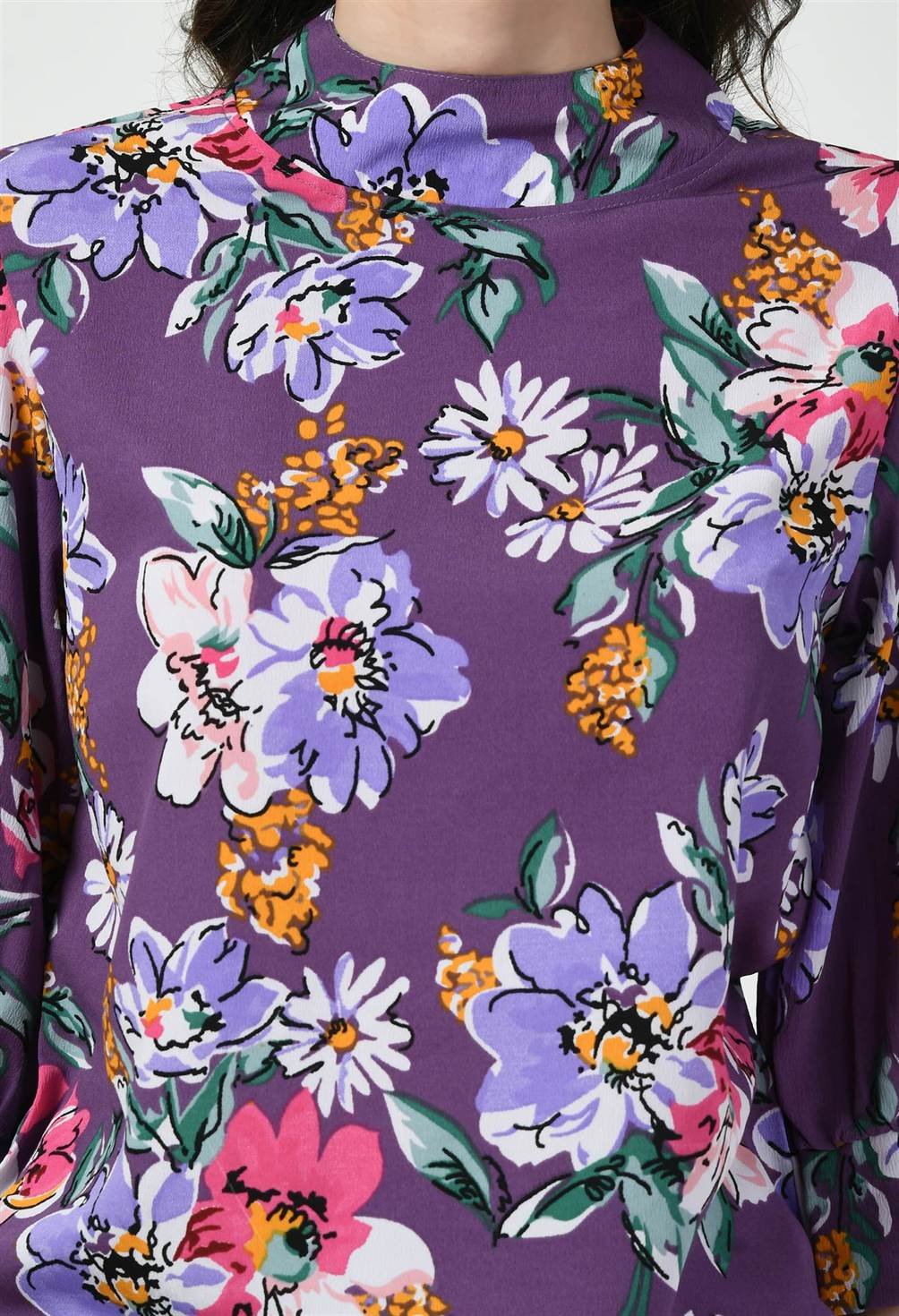 Waylene Purple Floral Western Top, Close-up of Floral Pattern